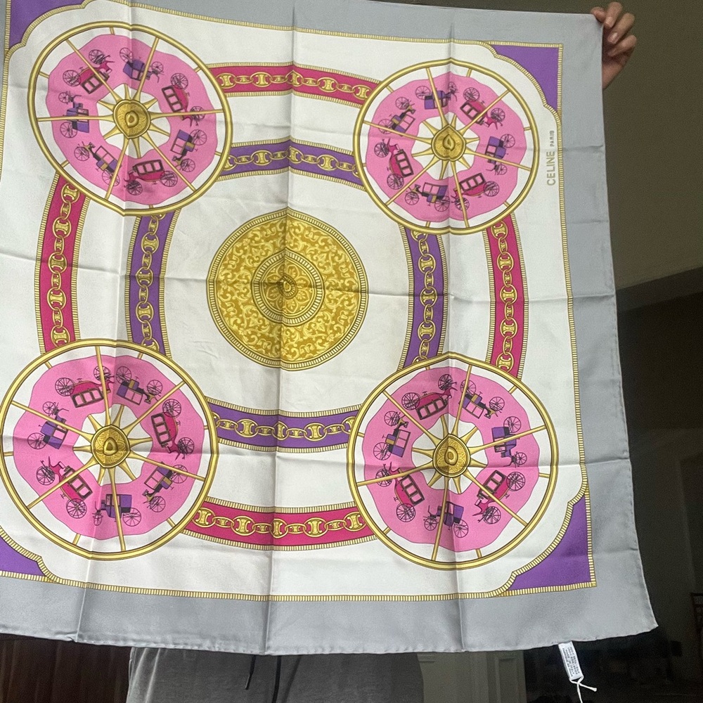 Celine Pink and Gold Designer Scarf